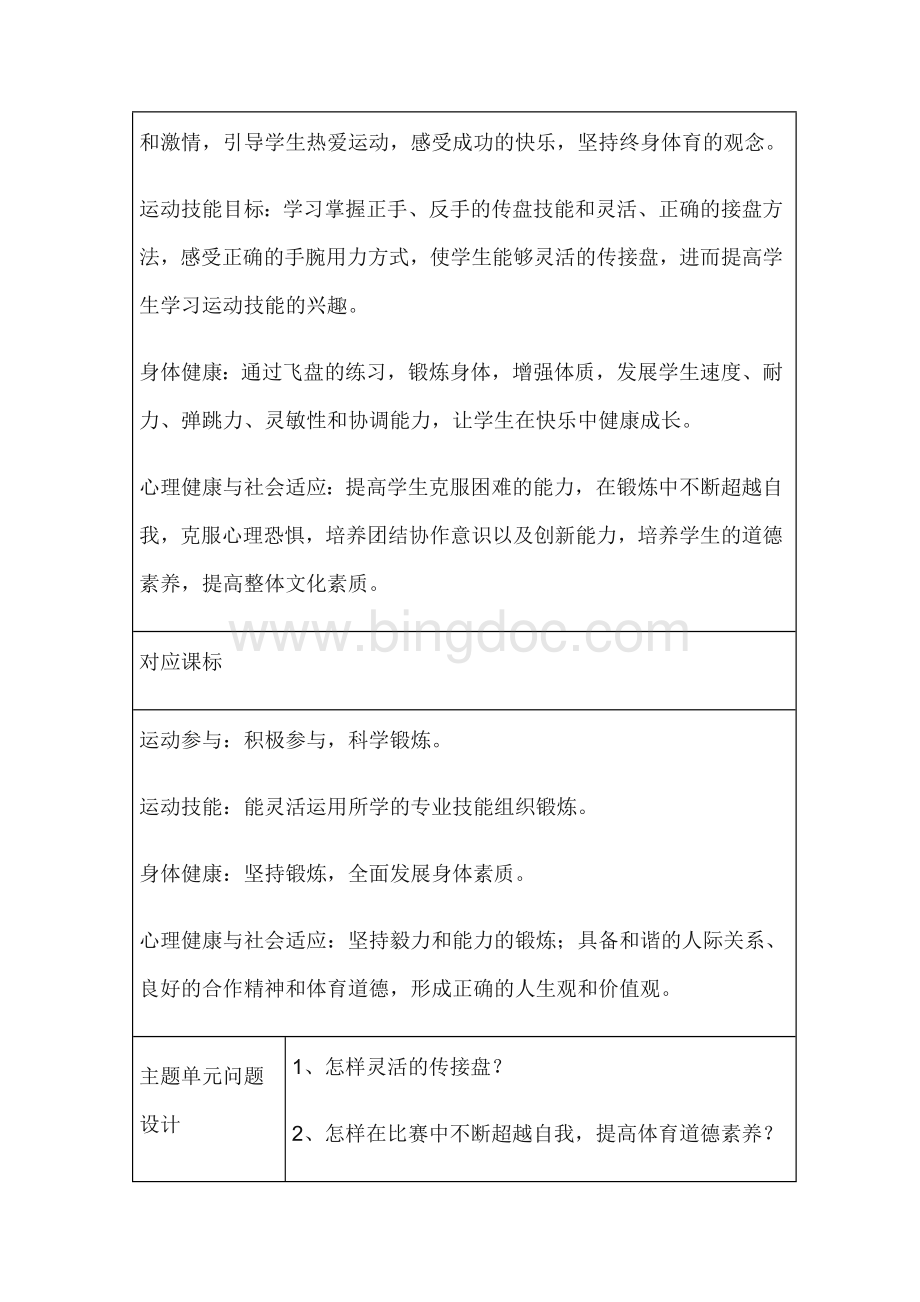 初中体育极限飞盘主题单元教学设计Word格式.doc_第3页