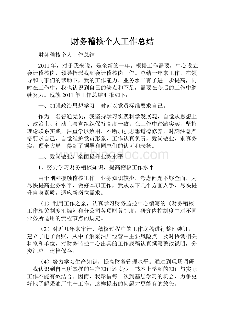 财务稽核个人工作总结Word下载.docx_第1页