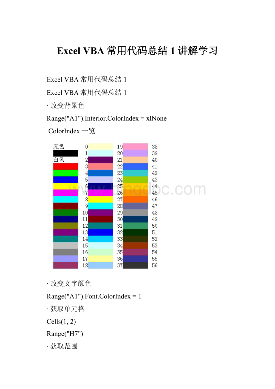 Excel VBA常用代码总结1讲解学习.docx