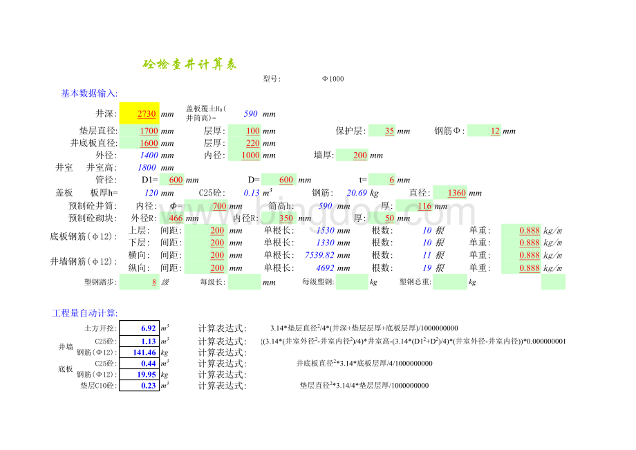 06MS201圆形检查井工程量计算.xls_第1页