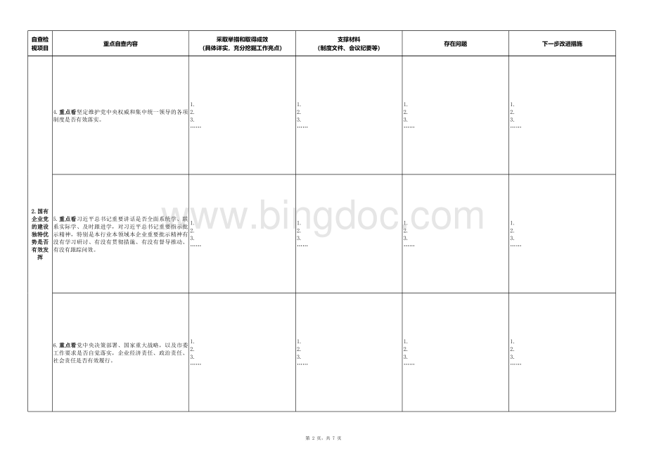 附件1：全国国有企业党的建设工作会议精神贯彻落实情况“回头看”自查检视统计表.xlsx_第2页