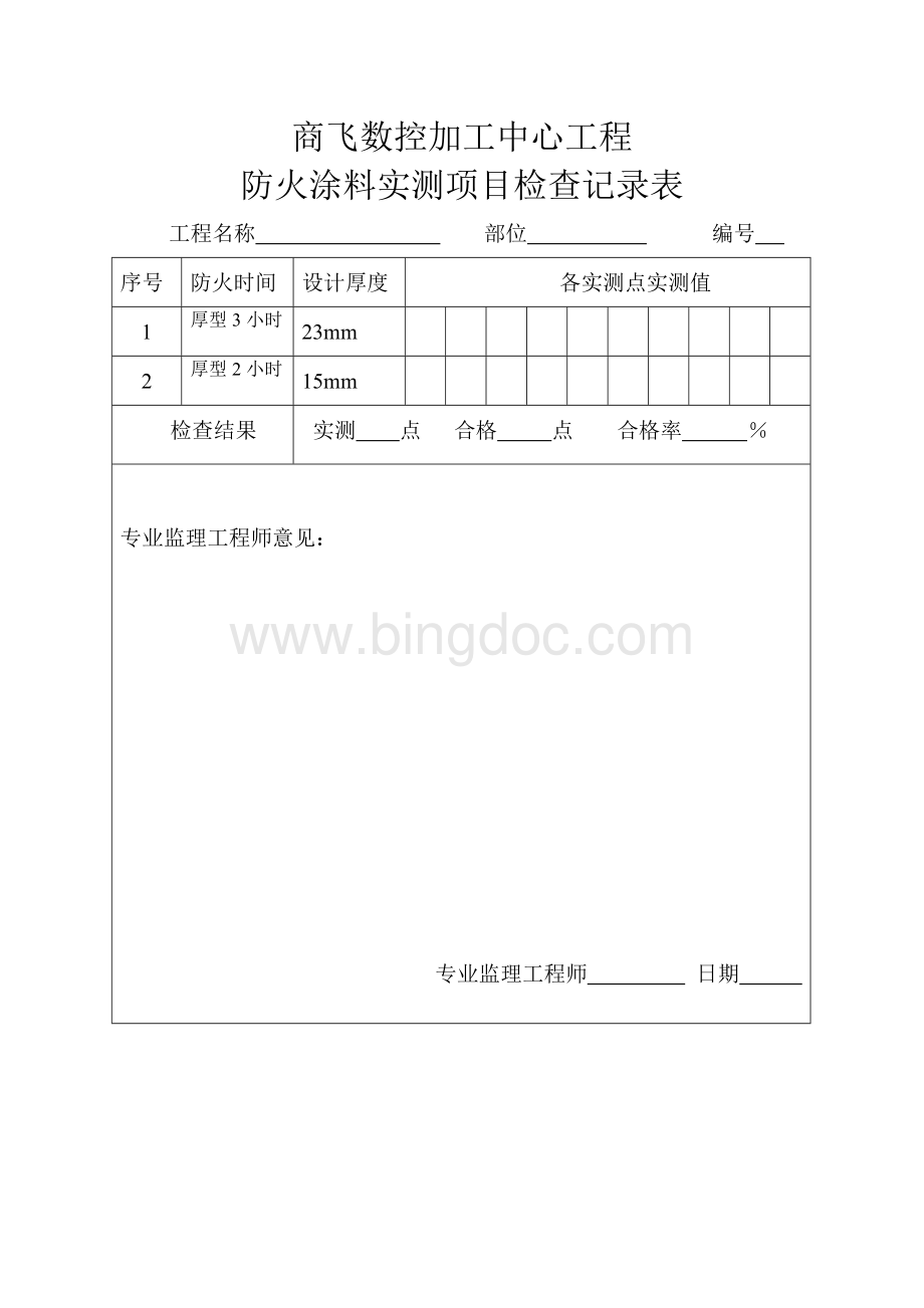 防火涂料厚度检查表.doc