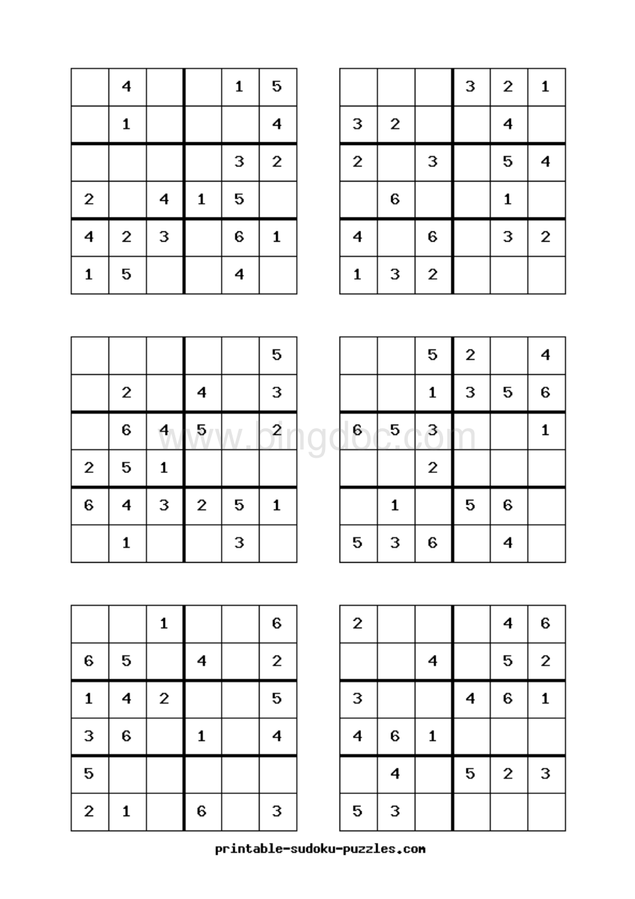 六宫格数独练习题(可直接打印-每页6题-共26页)Word文档格式.doc_第2页