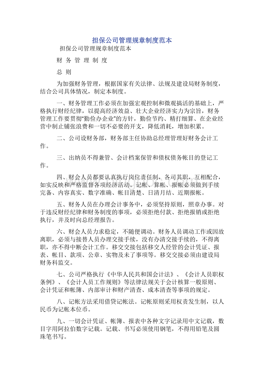 担保公司管理规章制度范本Word文档格式.docx