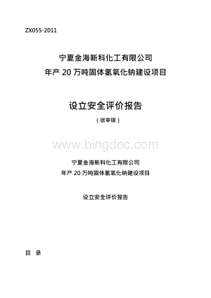 《设立新建年产20万吨固体氢氧化钠项目安全评估报告书》Word格式文档下载.docx