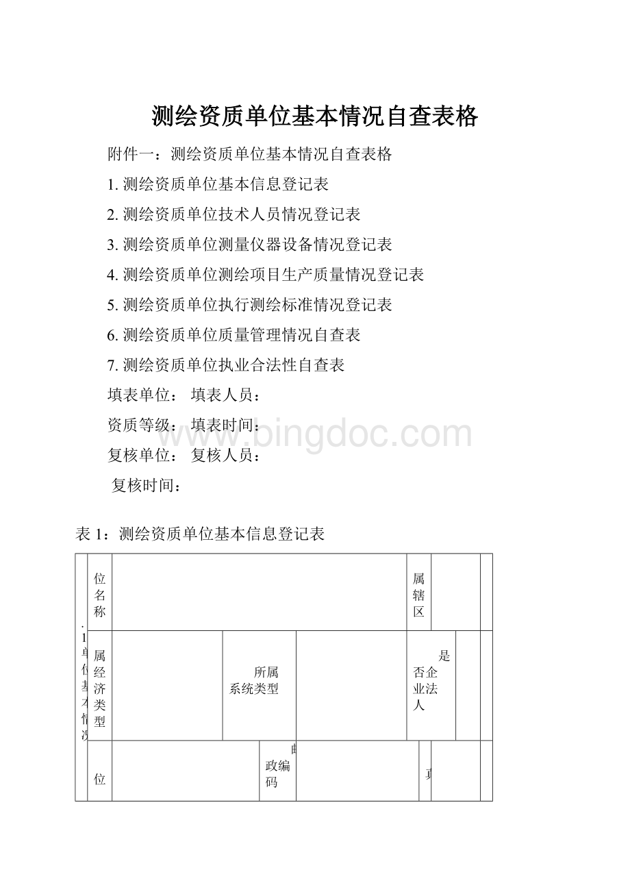 测绘资质单位基本情况自查表格.docx_第1页