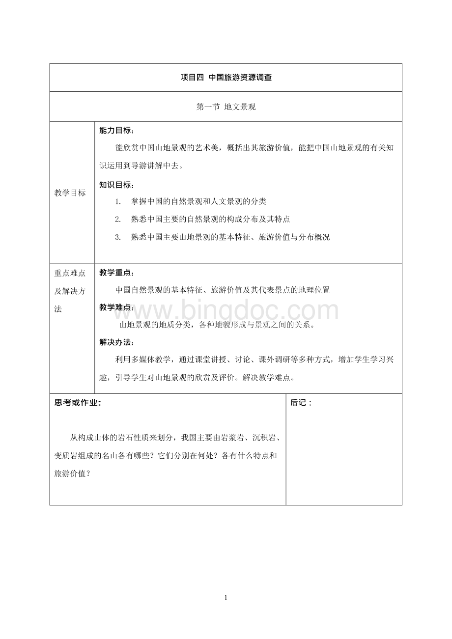 中国自然旅游景观教案.docx