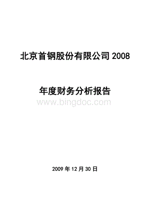 北京首钢股份有限公司2008年度财务分析报告Word文件下载.doc