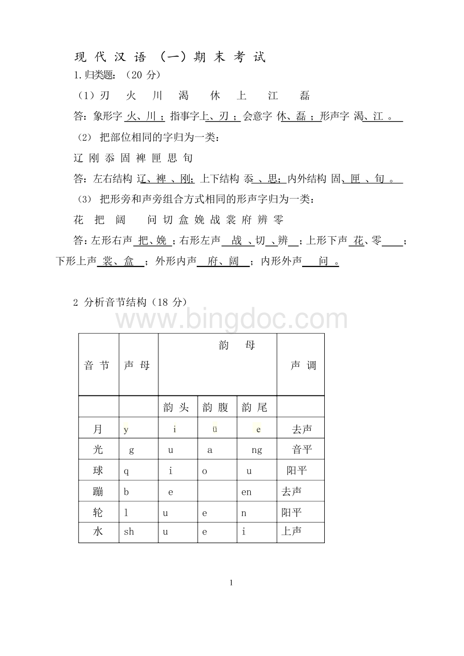 福建师范大学17年8月课程考试《现代汉语(一)》作业考核试题.docx_第1页