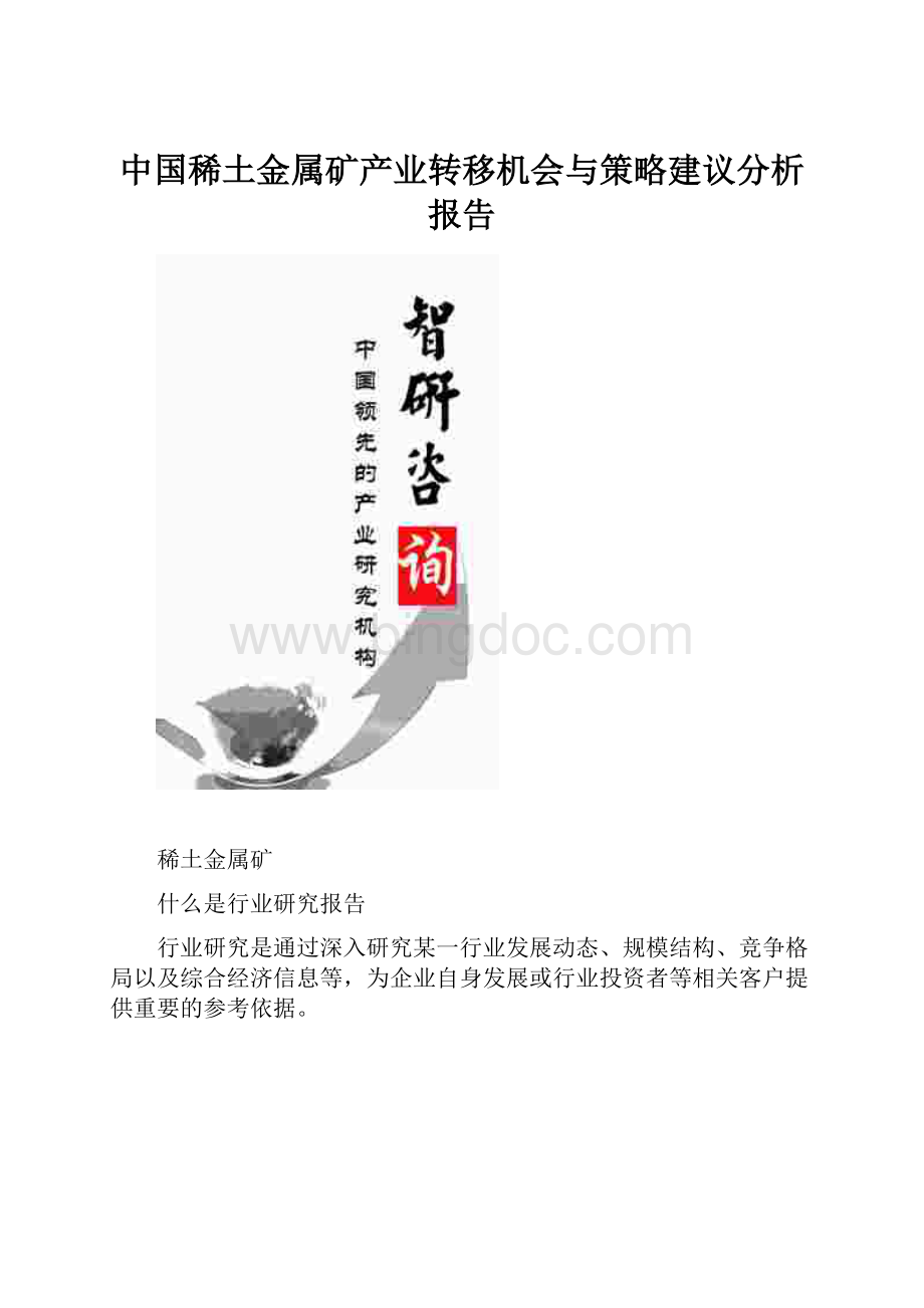 中国稀土金属矿产业转移机会与策略建议分析报告Word文档下载推荐.docx