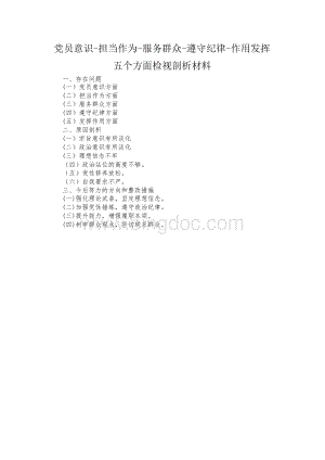 2019党员意识-担当作为-服务群众-遵守纪律-作用发挥五个方面检视剖析材料一Word文档下载推荐.docx