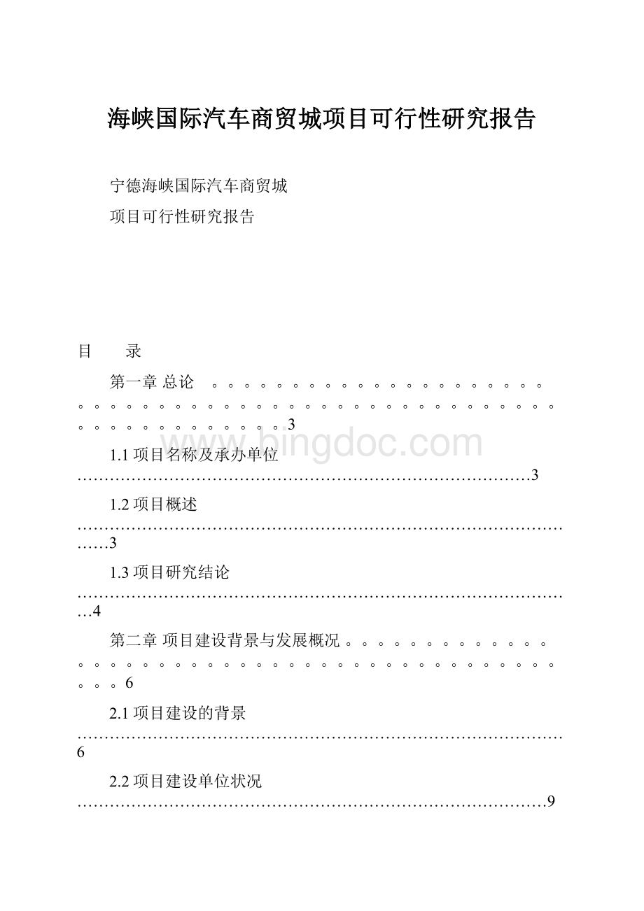 海峡国际汽车商贸城项目可行性研究报告Word文档格式.docx_第1页