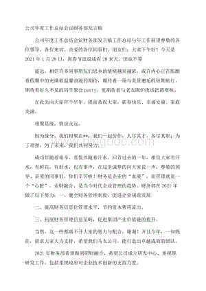 公司年度工作总结会议财务部发言稿.docx