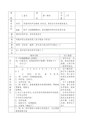 人音版一年级下音乐教案表格版.doc