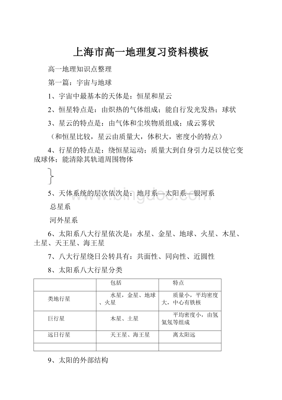 上海市高一地理复习资料模板.docx_第1页