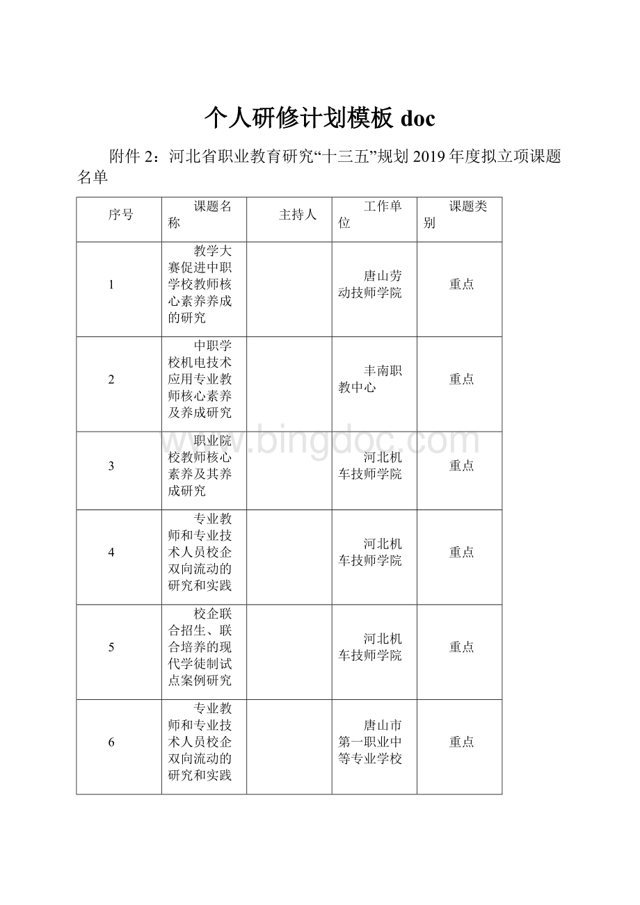 个人研修计划模板doc文档格式.docx