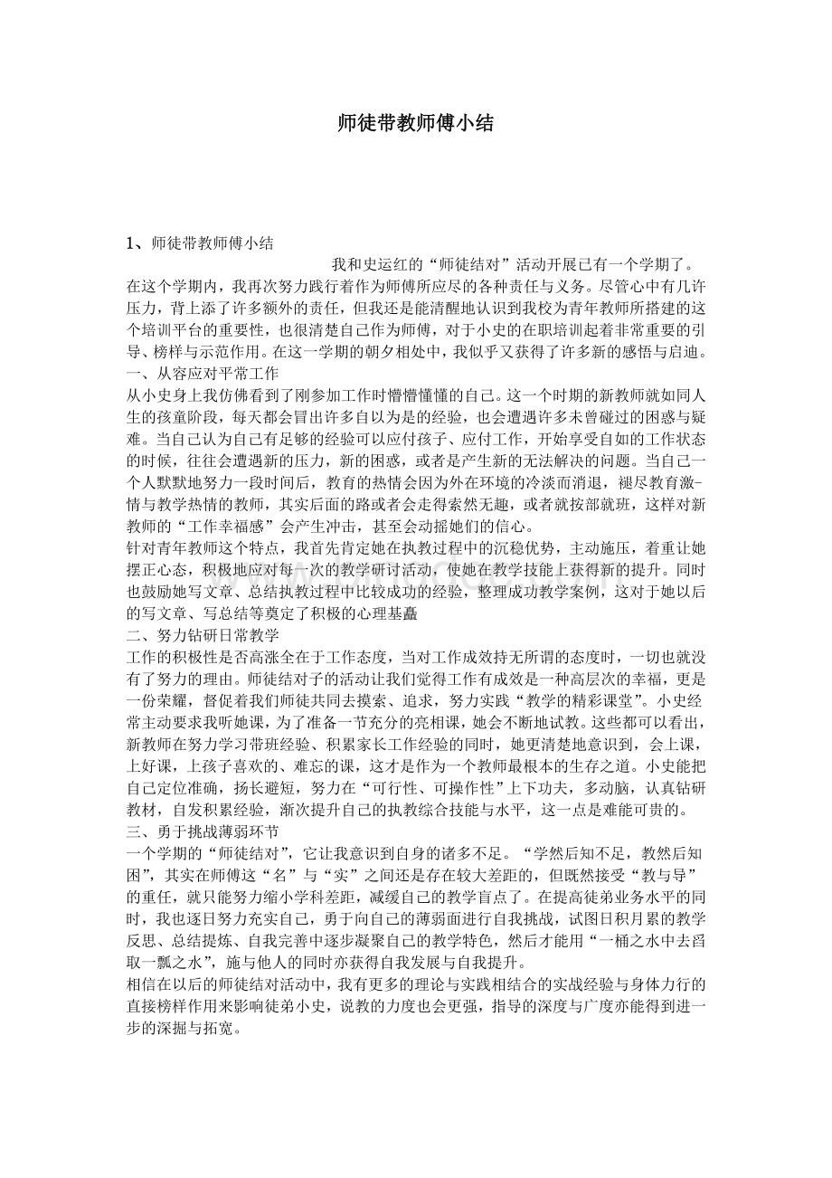 师徒带教师傅小结Word文档下载推荐.doc