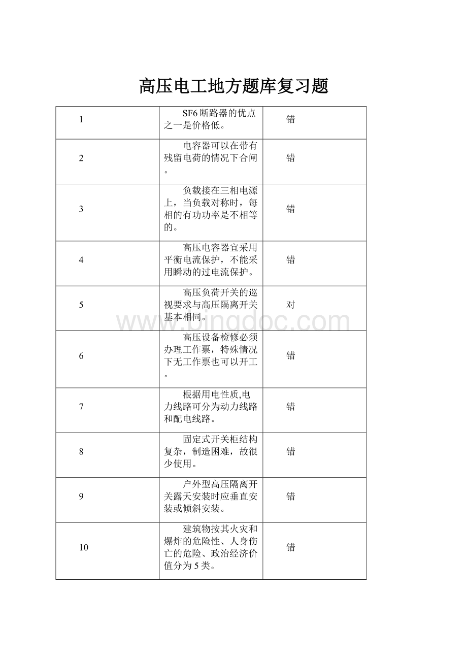 高压电工地方题库复习题Word文件下载.docx_第1页