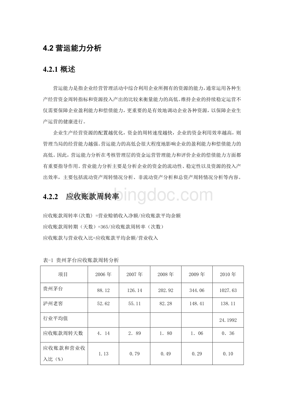 贵州茅台2010营运能力分析.doc_第1页