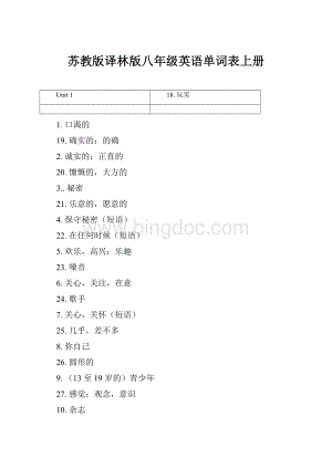 苏教版译林版八年级英语单词表上册Word下载.docx