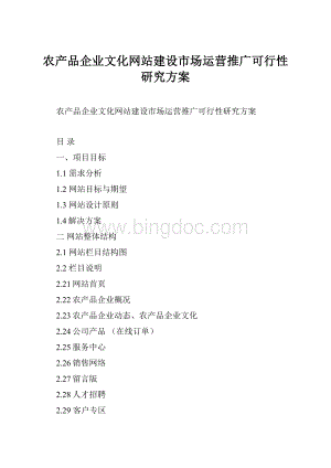 农产品企业文化网站建设市场运营推广可行性研究方案Word文档格式.docx