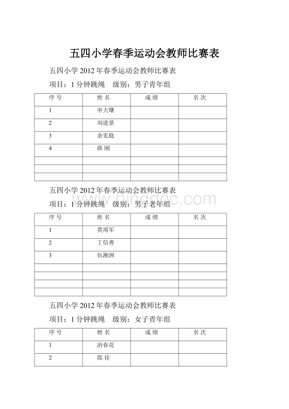 五四小学春季运动会教师比赛表.docx_第1页