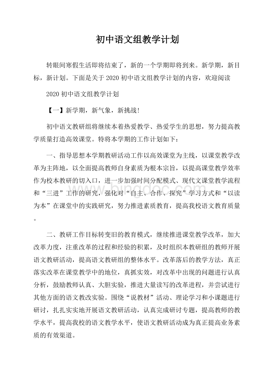 初中语文组教学计划.docx_第1页