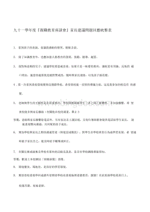 论文—九十一学年度亲职教育座谈会家长建议问题回应统整.docx