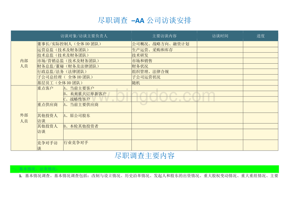 尽调清单_ 完整尽调访谈安排提纲.docx_第1页