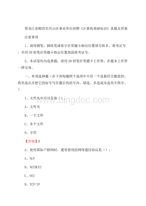 黑龙江省鹤岗市兴山区事业单位招聘《计算机基础知识》真题及答案.docx