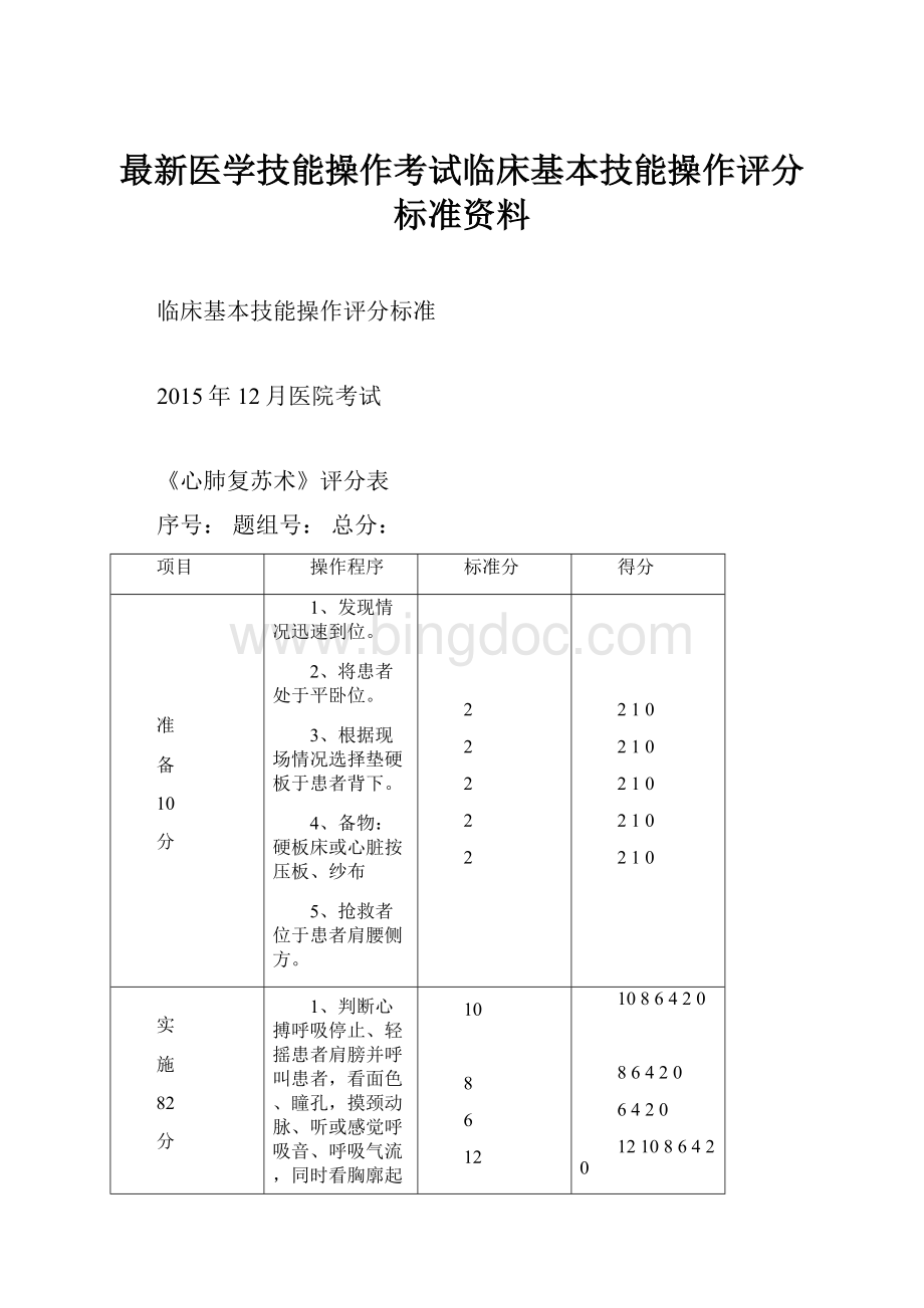 最新医学技能操作考试临床基本技能操作评分标准资料.docx_第1页