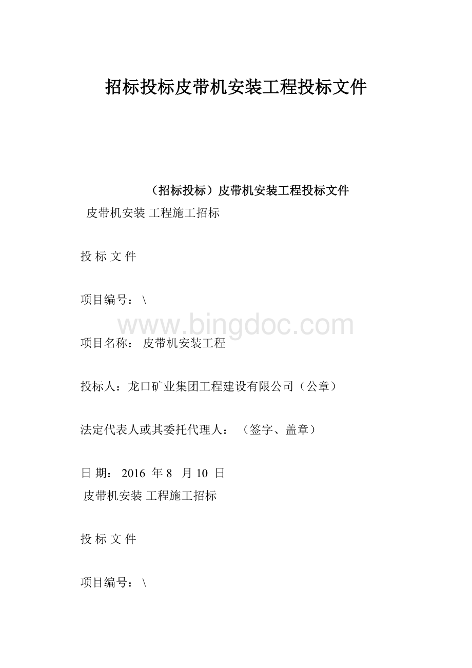 招标投标皮带机安装工程投标文件.docx