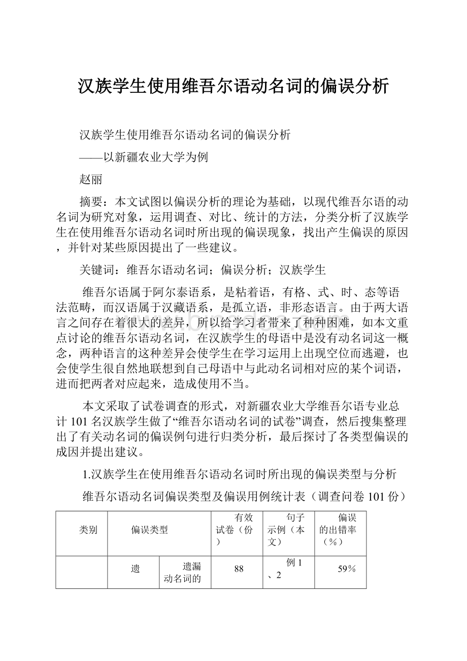 汉族学生使用维吾尔语动名词的偏误分析Word文件下载.docx_第1页