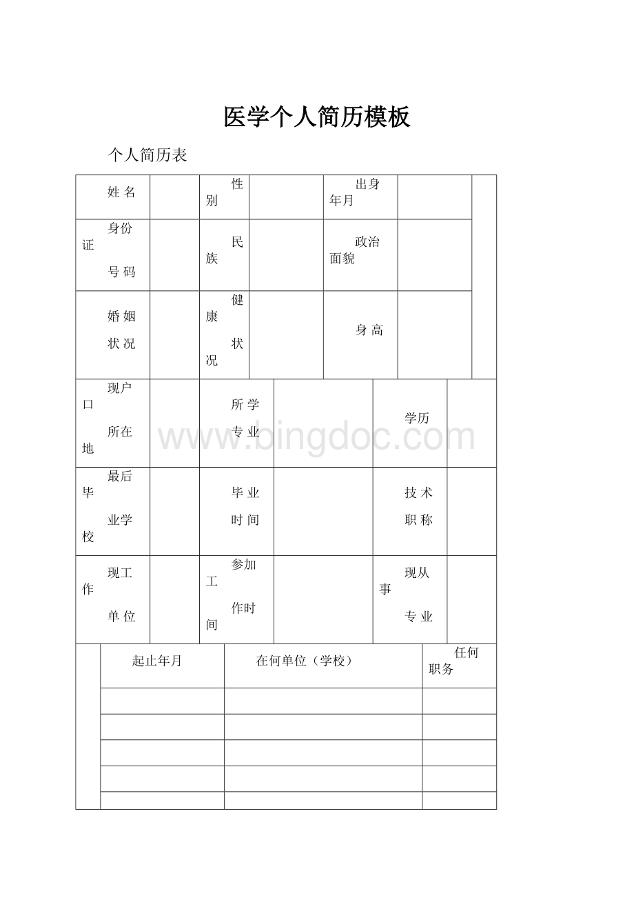 医学个人简历模板.docx_第1页