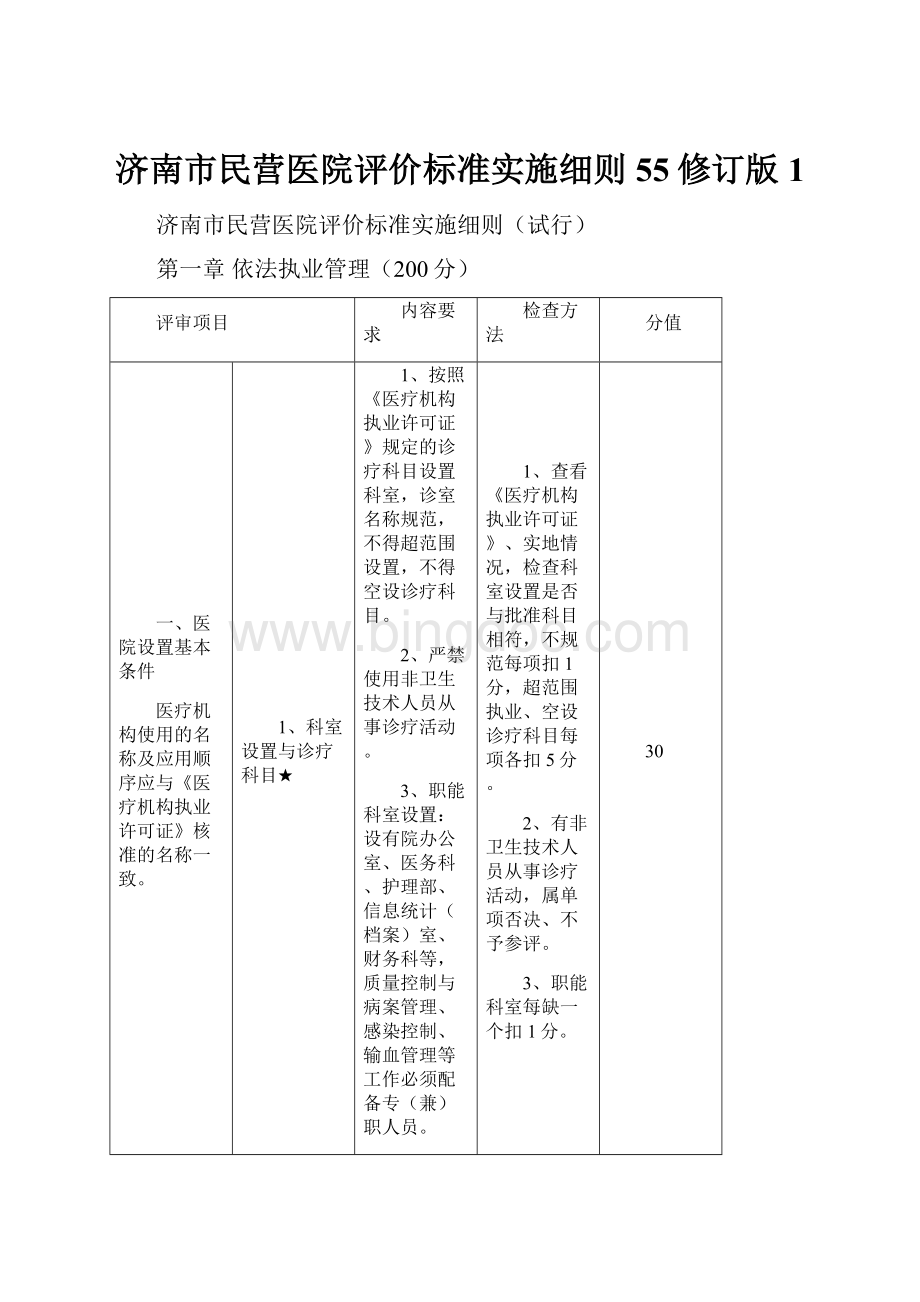 济南市民营医院评价标准实施细则55修订版 1Word文件下载.docx_第1页