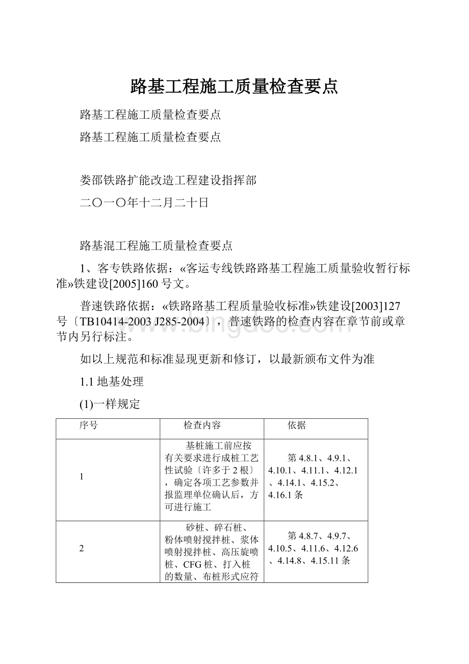 路基工程施工质量检查要点Word下载.docx