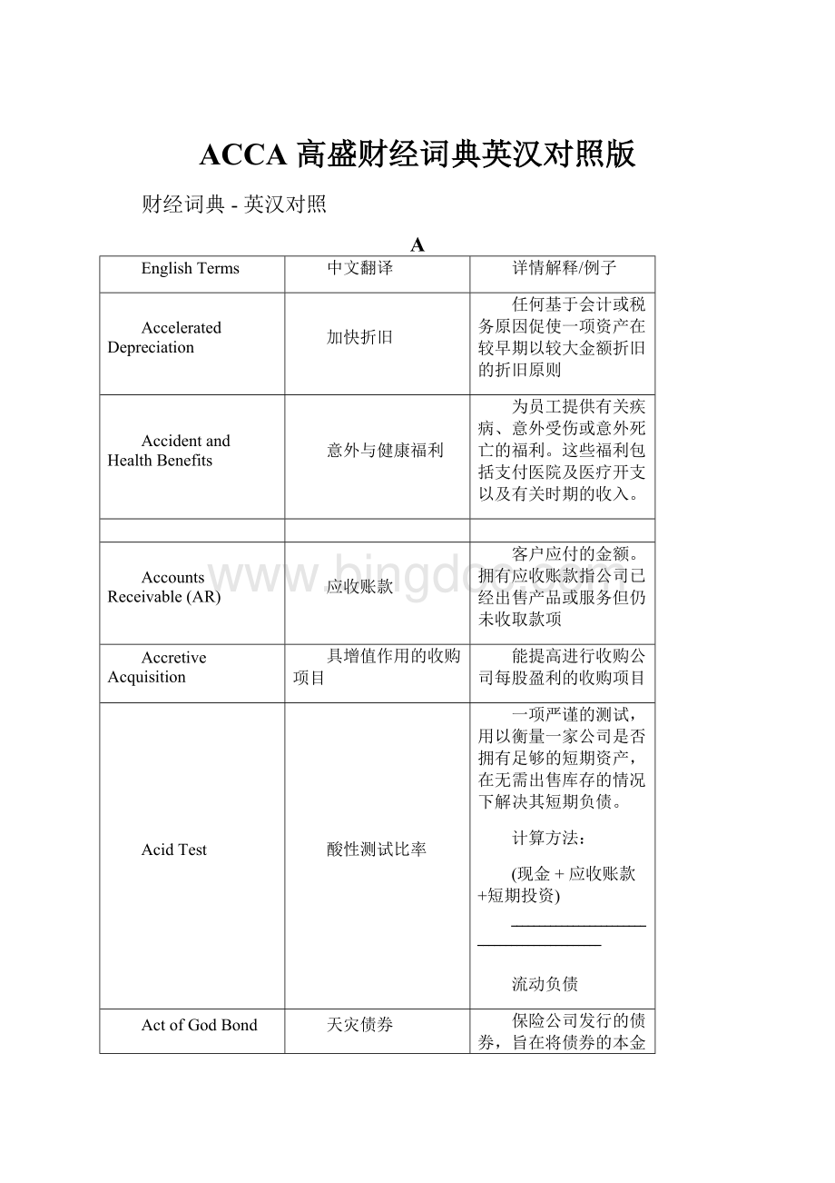 ACCA 高盛财经词典英汉对照版Word文档格式.docx