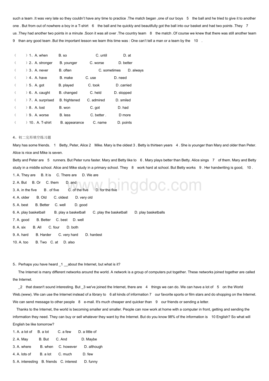 初中英语完形填空练习题(含答案).doc_第2页