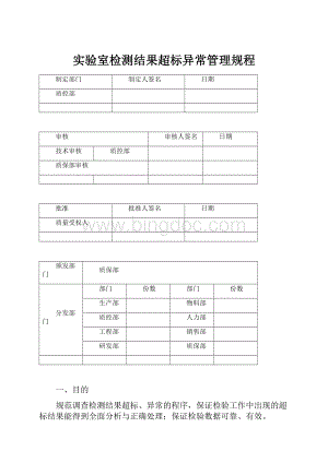 实验室检测结果超标异常管理规程Word文档下载推荐.docx