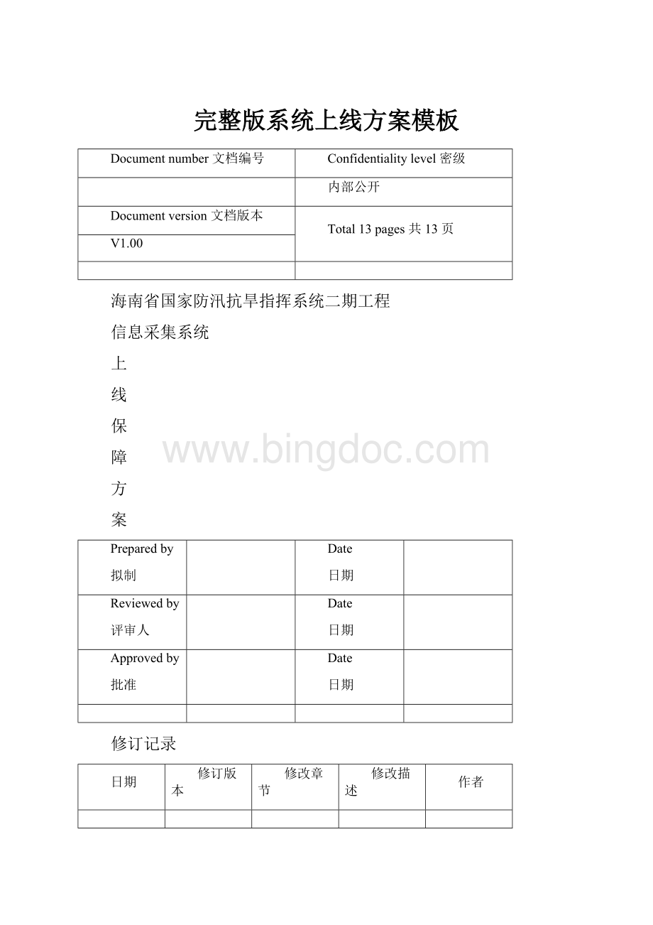 完整版系统上线方案模板Word文档下载推荐.docx