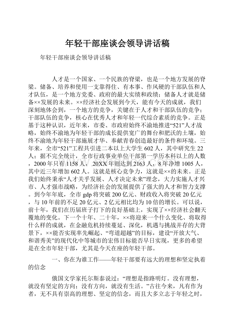 年轻干部座谈会领导讲话稿Word文档格式.docx