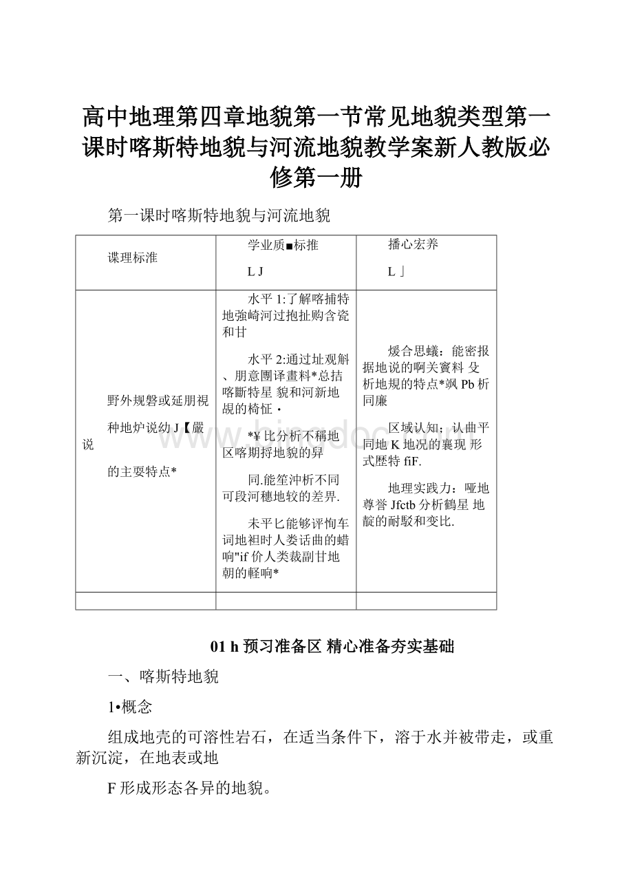 高中地理第四章地貌第一节常见地貌类型第一课时喀斯特地貌与河流地貌教学案新人教版必修第一册Word文件下载.docx