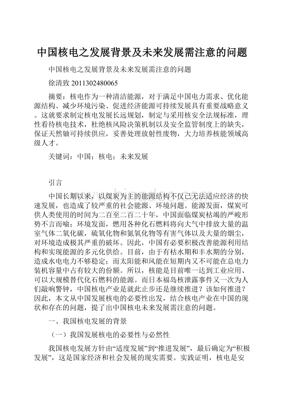 中国核电之发展背景及未来发展需注意的问题.docx_第1页