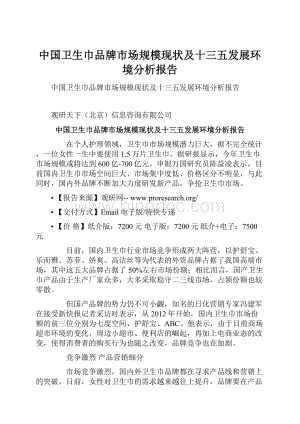 中国卫生巾品牌市场规模现状及十三五发展环境分析报告文档格式.docx