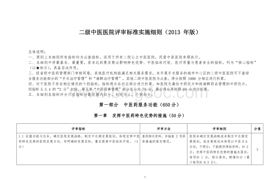 二级中医医院评审标准实施细则(2013年版).docx_第1页