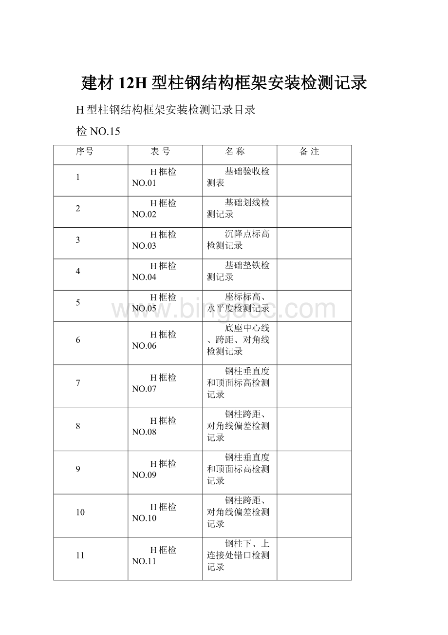 建材12H型柱钢结构框架安装检测记录Word文档下载推荐.docx