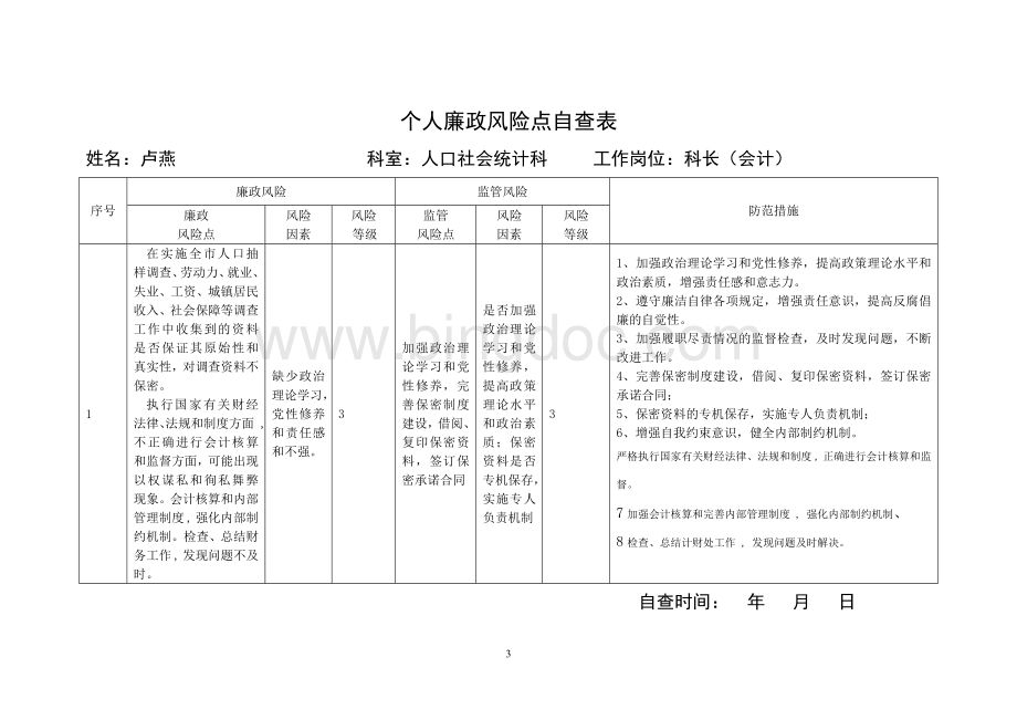 个人廉政风险点自查表Word格式文档下载.doc_第3页