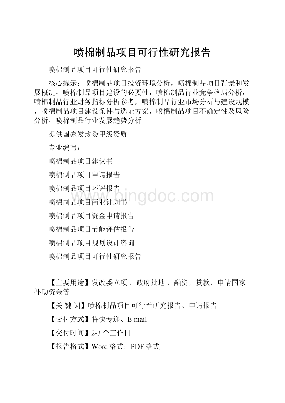 喷棉制品项目可行性研究报告文档格式.docx_第1页