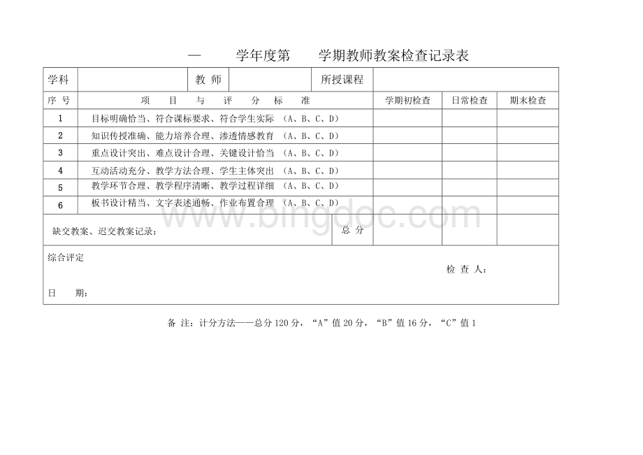 教学常规检查记录表.doc