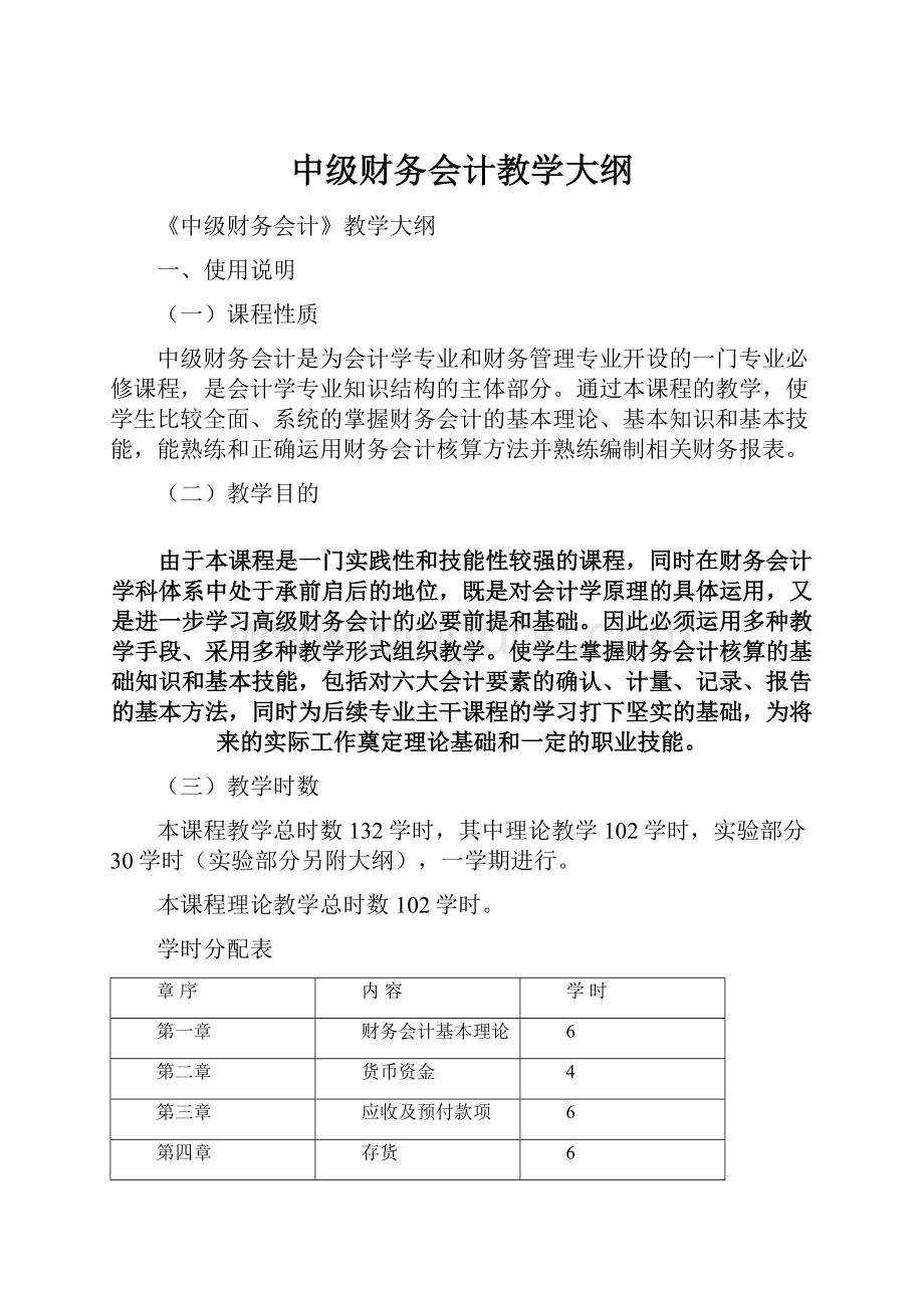 中级财务会计教学大纲Word下载.docx